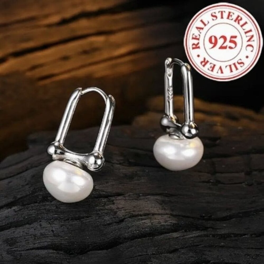 925 Sterling Silver Faux Pearl Earrings